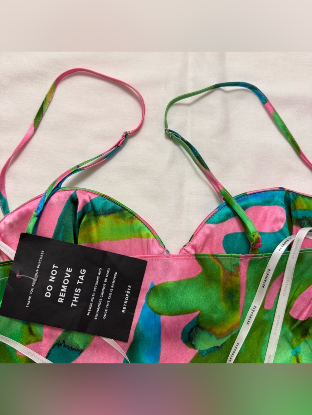 Retrofete Silvana Silk Dress in Jade Tropical Leaf - Picture 3 of 13